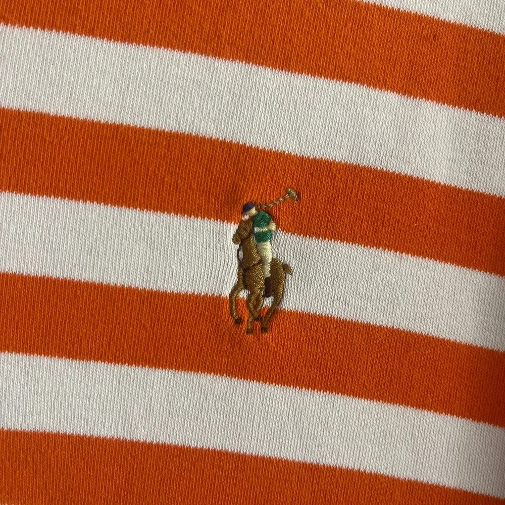 Polo Ralph Lauren Classic Fit Striped Polo Shirt XL Orange White 100% Cotton